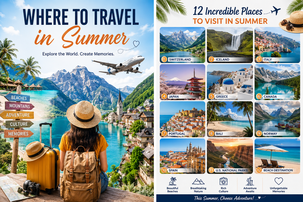 Where to travel in summer featuring 12 incredible destinations for beaches, mountains, culture, and adventure.
