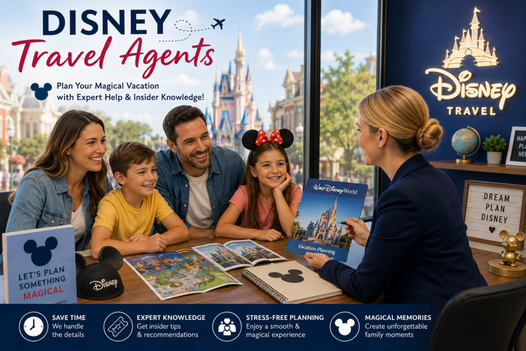 Disney Travel Agents helping a family plan a magical Disney vacation