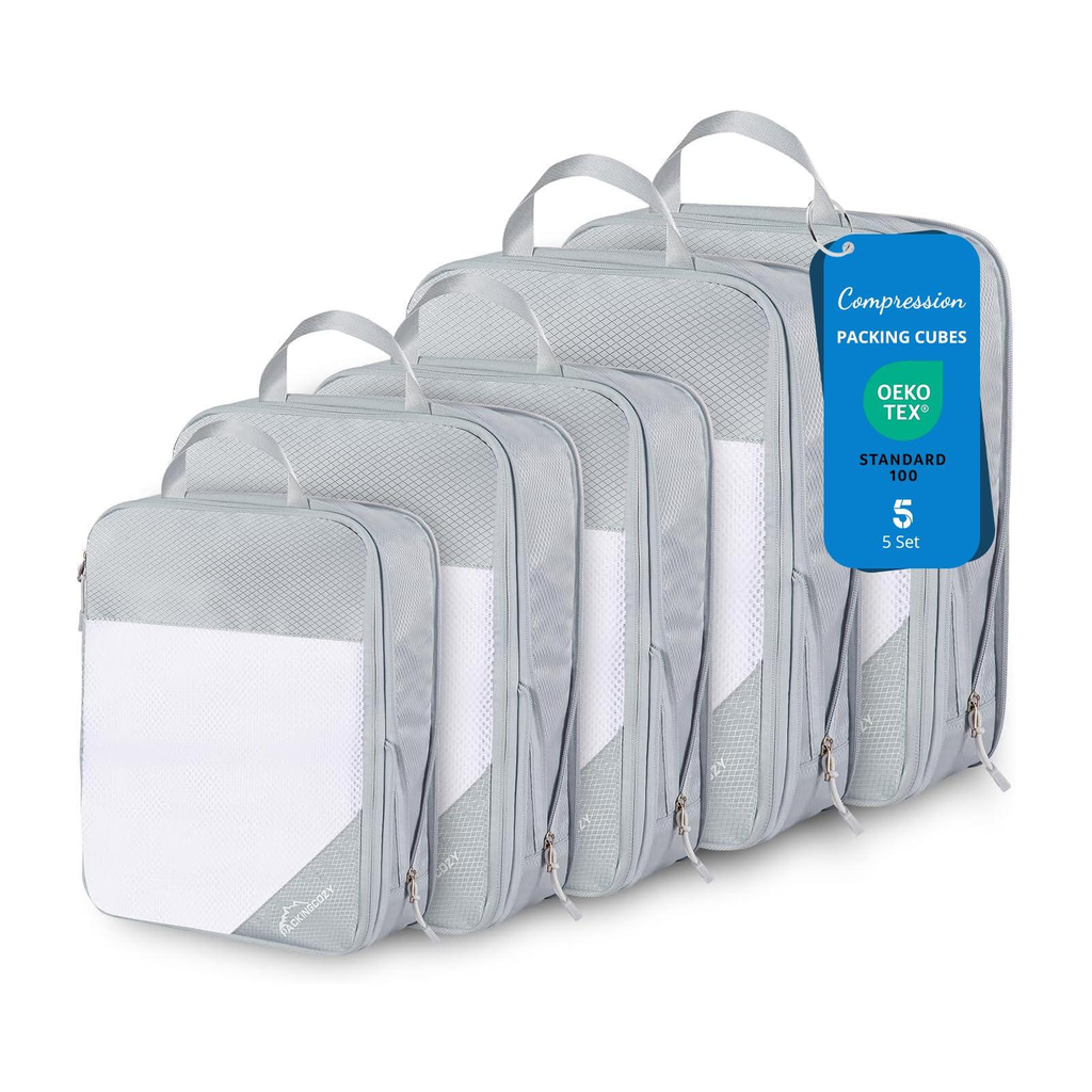 Compression travel packing cubes inside carry-on luggage
