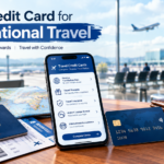 Best credit card for international travel with passport, boarding pass, smartphone and travel accessories