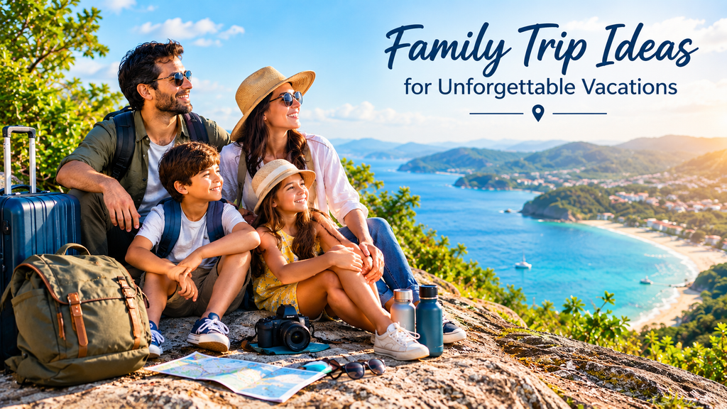 Family enjoying a scenic vacation together at a beautiful travel destination