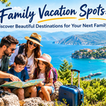 Happy family exploring a scenic vacation destination together