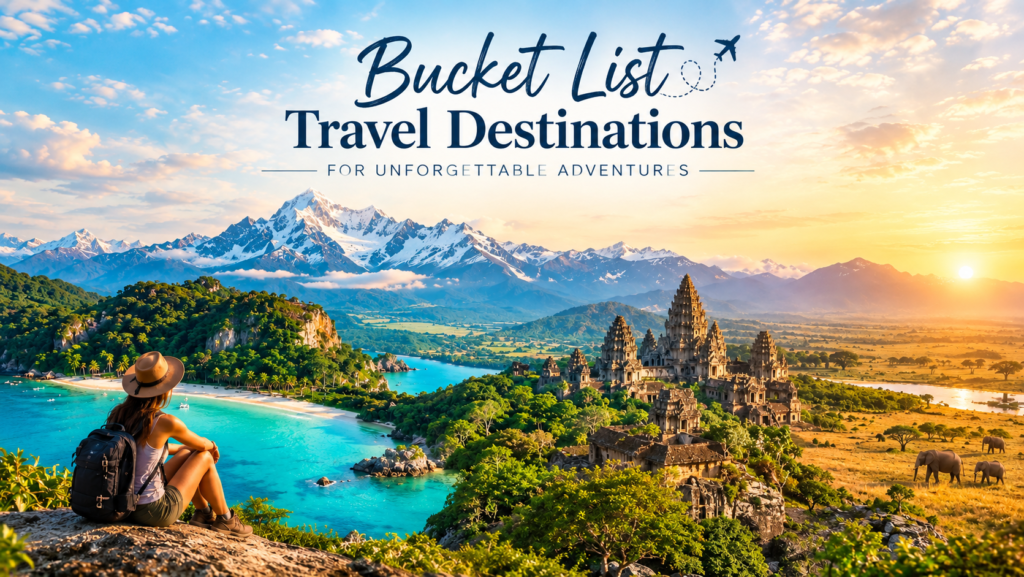 Bucket list travel destinations featuring iconic landscapes and memorable travel experiences around the world