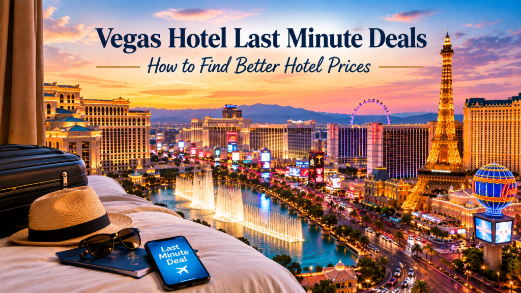 Las Vegas Strip hotel view representing vegas hotel last minute deals