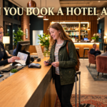 Can you book a hotel at 18? A young traveler checking into a hotel at the front desk
