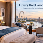 Luxury hotel room in London with elegant interior and panoramic view of Big Ben and the River Thames