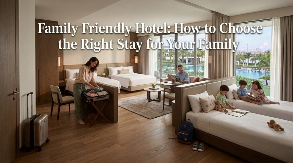 Family enjoying a comfortable family friendly hotel room