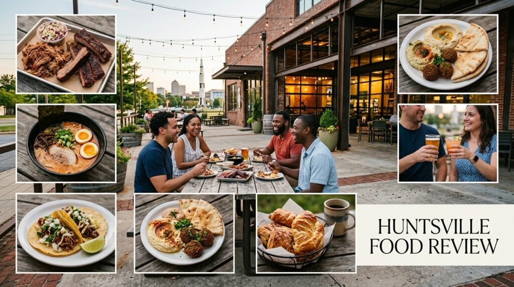 Huntsville food scene with local dishes and outdoor dining in Alabama